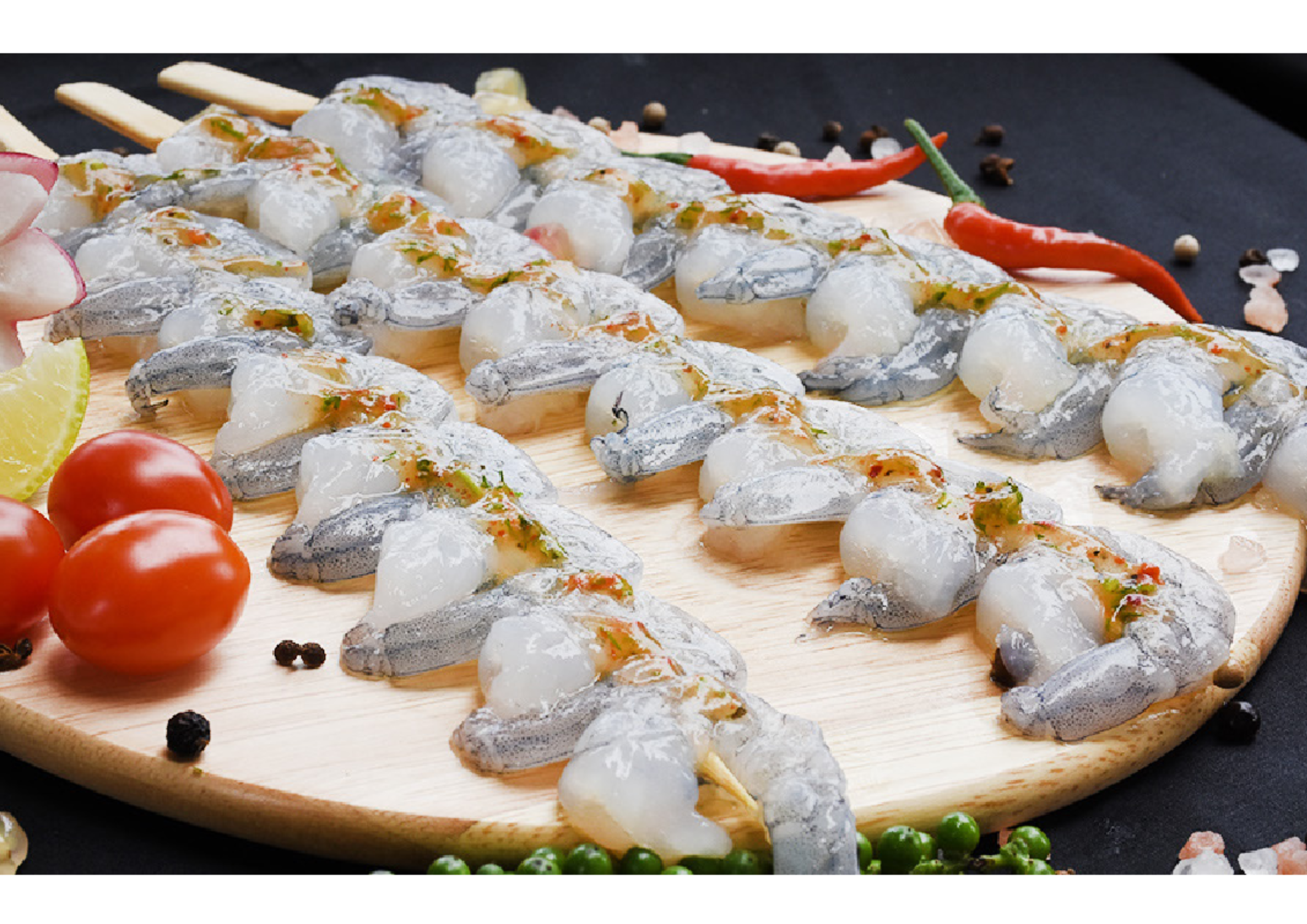 RAW VANNAMEI SHRIMP PD MARINATED SKEWER FROZEN BBQ